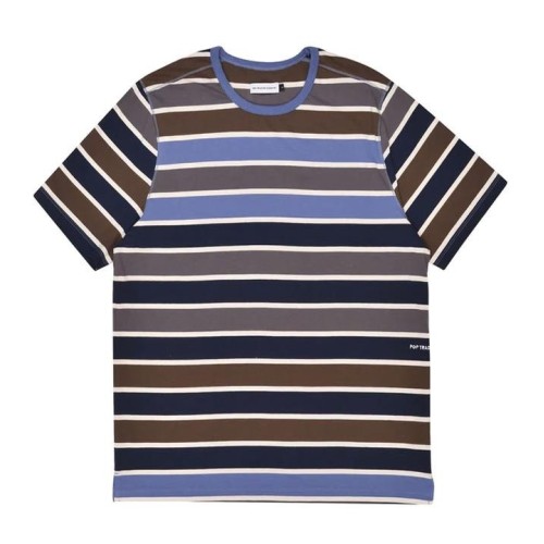 POP TRADING STRIPED LOGO TEE AZUL MARINO