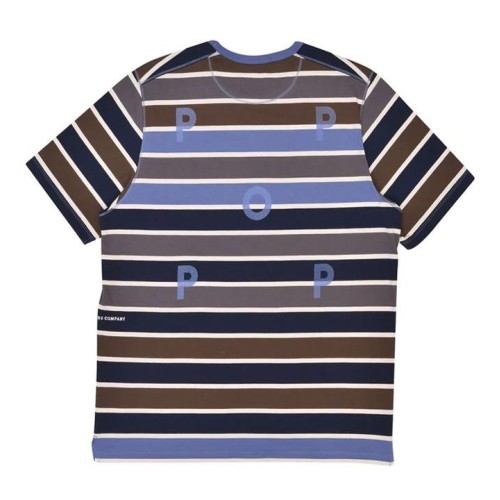 POP TRADING STRIPED LOGO TEE AZUL MARINO