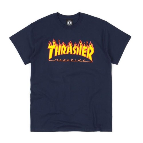 THRASHER FLAME LOGO TEE AZUL MARINO