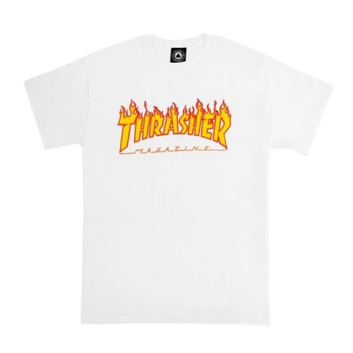 THRASHER FLAME LOGO TEE BLANCO