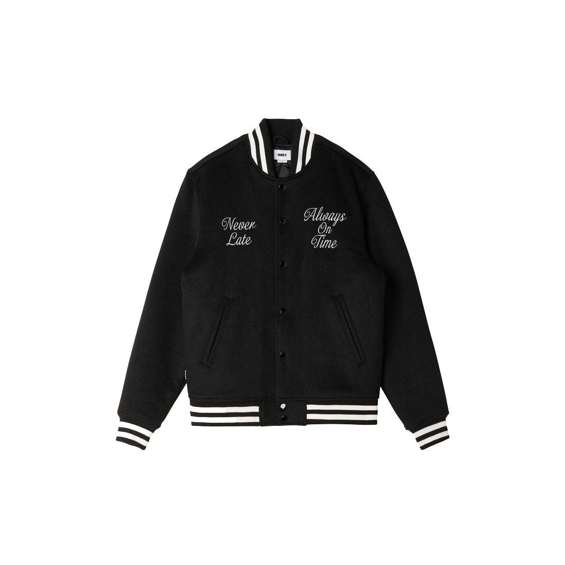OBEY TIME VARSITY  JACKET NEGRO