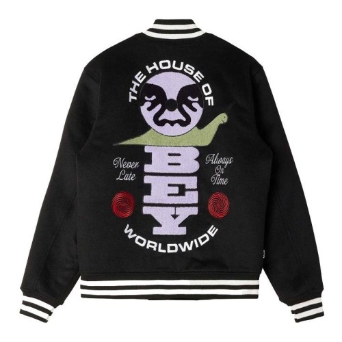 OBEY TIME VARSITY  JACKET NEGRO