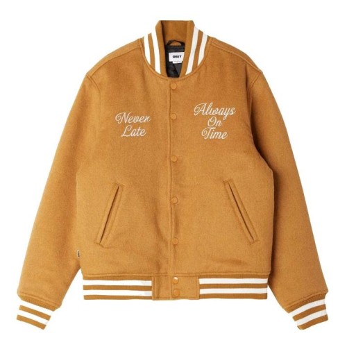 OBEY TIME VARSITY JACKET MARRON