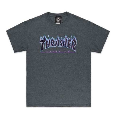 THRASHER FLAME LOGO TEE GRIS