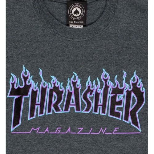 THRASHER FLAME LOGO TEE GRIS