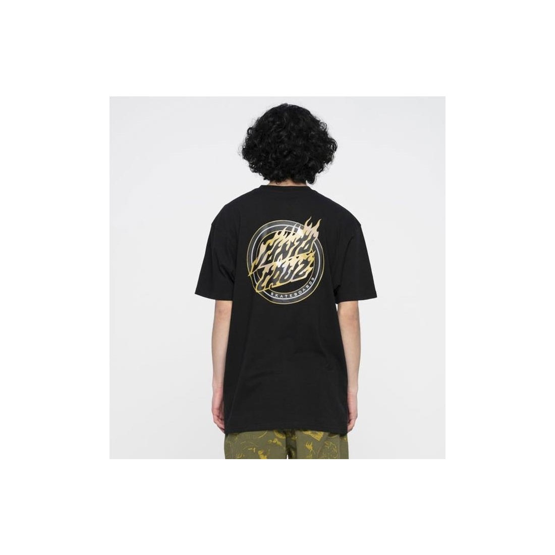 SANTA CRUZ HOLO FLAMED DOT TEE NEGRO