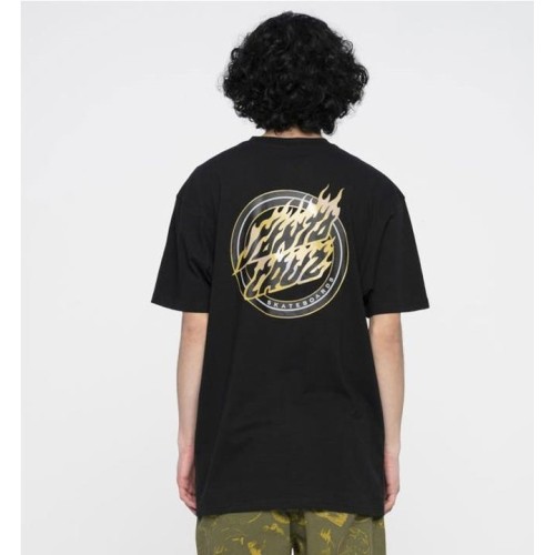 SANTA CRUZ HOLO FLAMED DOT TEE NEGRO