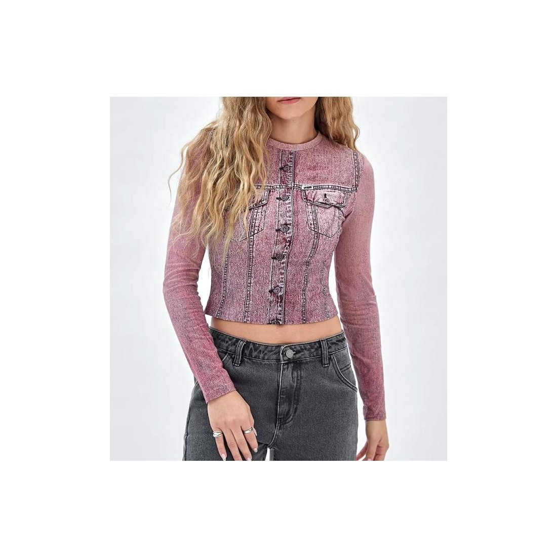 GUESS GO PRINTED DENIM LS ROSADO