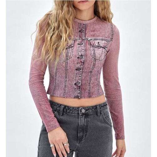 GUESS GO PRINTED DENIM LS ROSADO