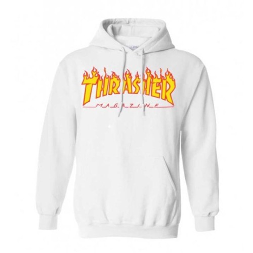 THRASHER FLAME LOGO HOODIE WHI BLANCO