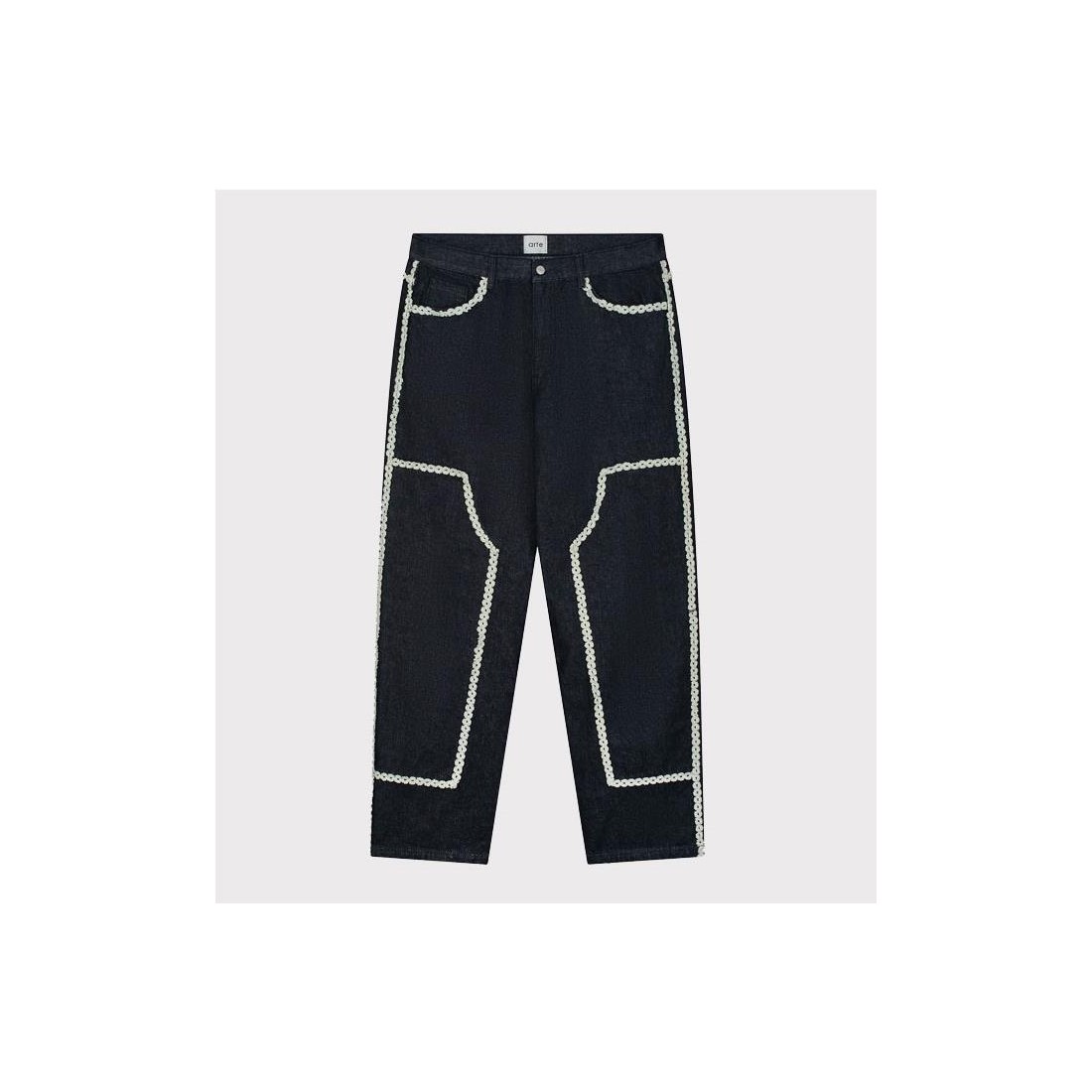 ARTE FLOWER TRIM DENIM PANTS NEGRO