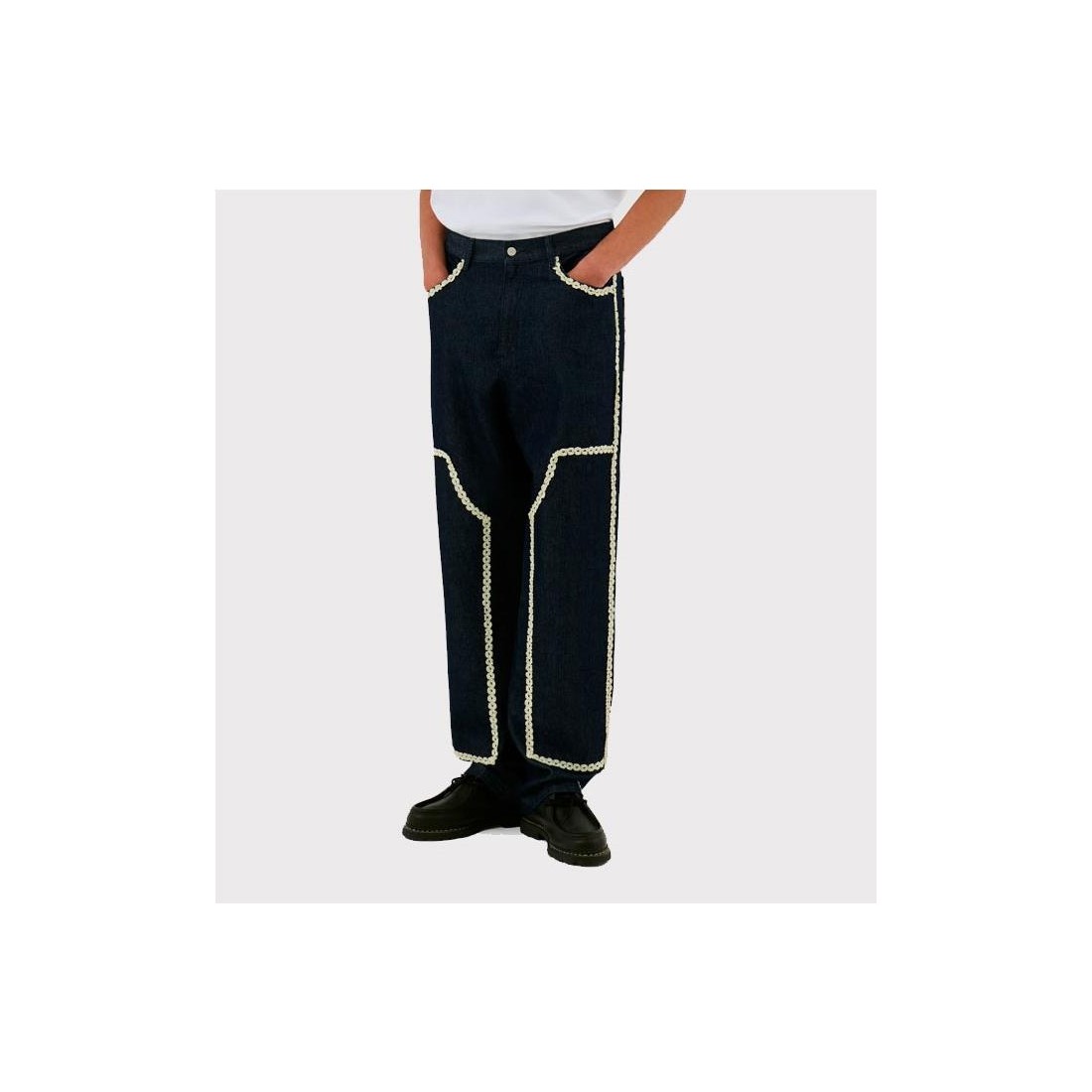 ARTE FLOWER TRIM DENIM PANTS NEGRO