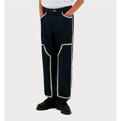 ARTE FLOWER TRIM DENIM PANTS NEGRO