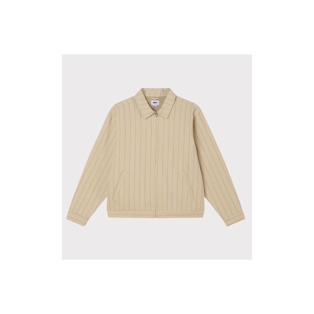 OBEY STRIPE ZIP UP JACKET BEIGE1