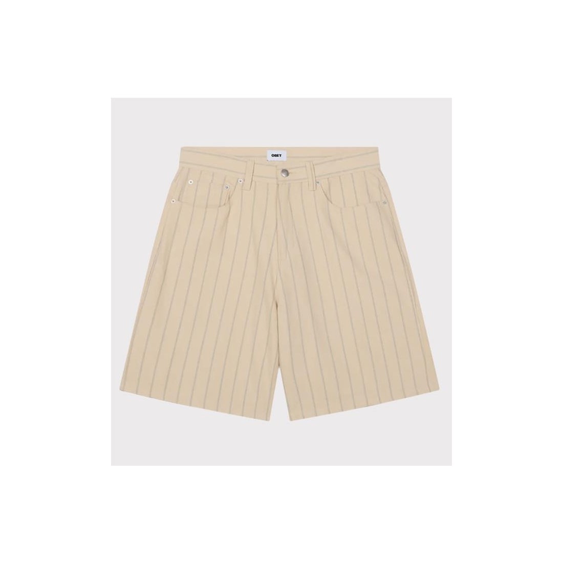OBEY STRIPE BAGGY DENIM SHORT BEIGE