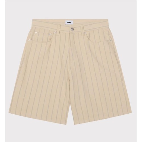 OBEY STRIPE BAGGY DENIM SHORT BEIGE