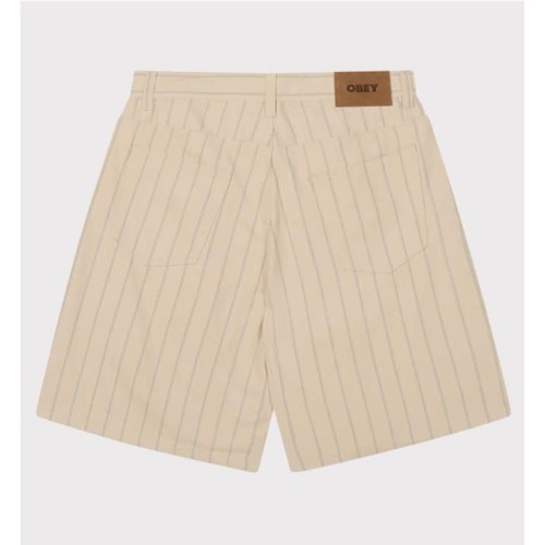 OBEY STRIPE BAGGY DENIM SHORT BEIGE