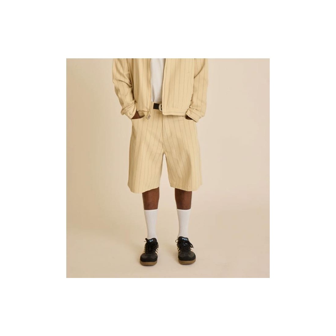 OBEY STRIPE BAGGY DENIM SHORT BEIGE