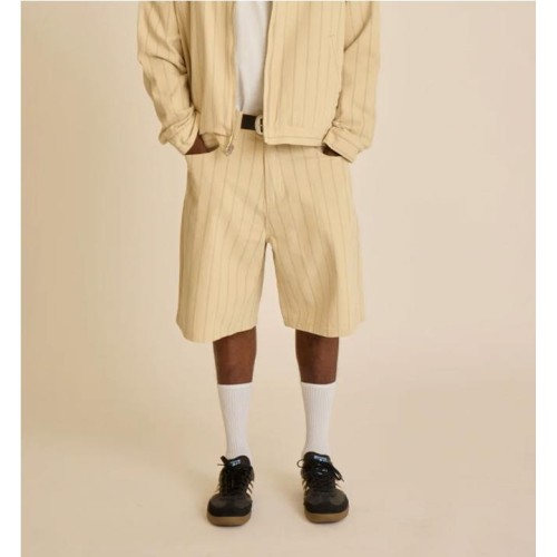 OBEY STRIPE BAGGY DENIM SHORT BEIGE