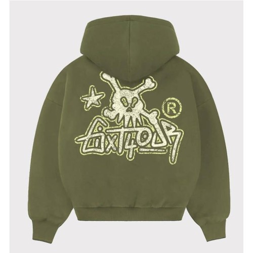 6IXT4OUR SKULL TAG HOODIE VERDE CLARO