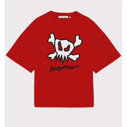 6IXT4OUR DRAWN SKULL RED TEE ROJO