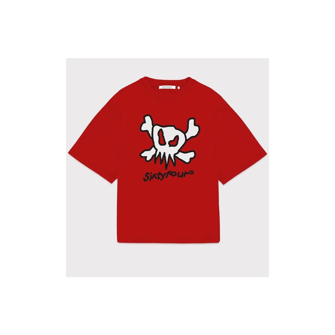 6IXT4OUR DRAWN SKULL RED TEE ROJO