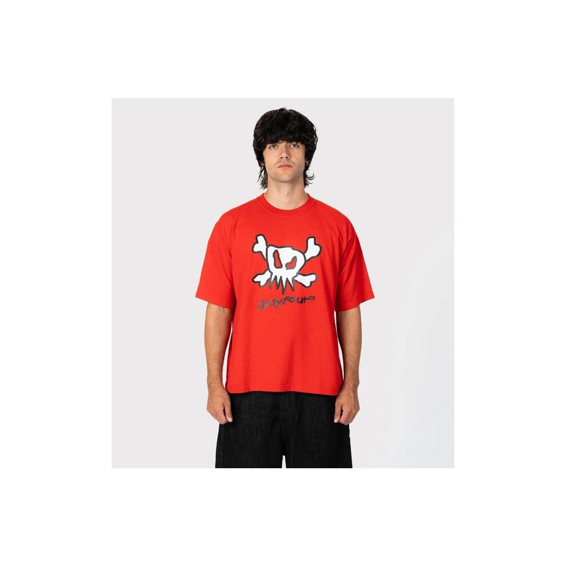 6IXT4OUR DRAWN SKULL RED TEE ROJO