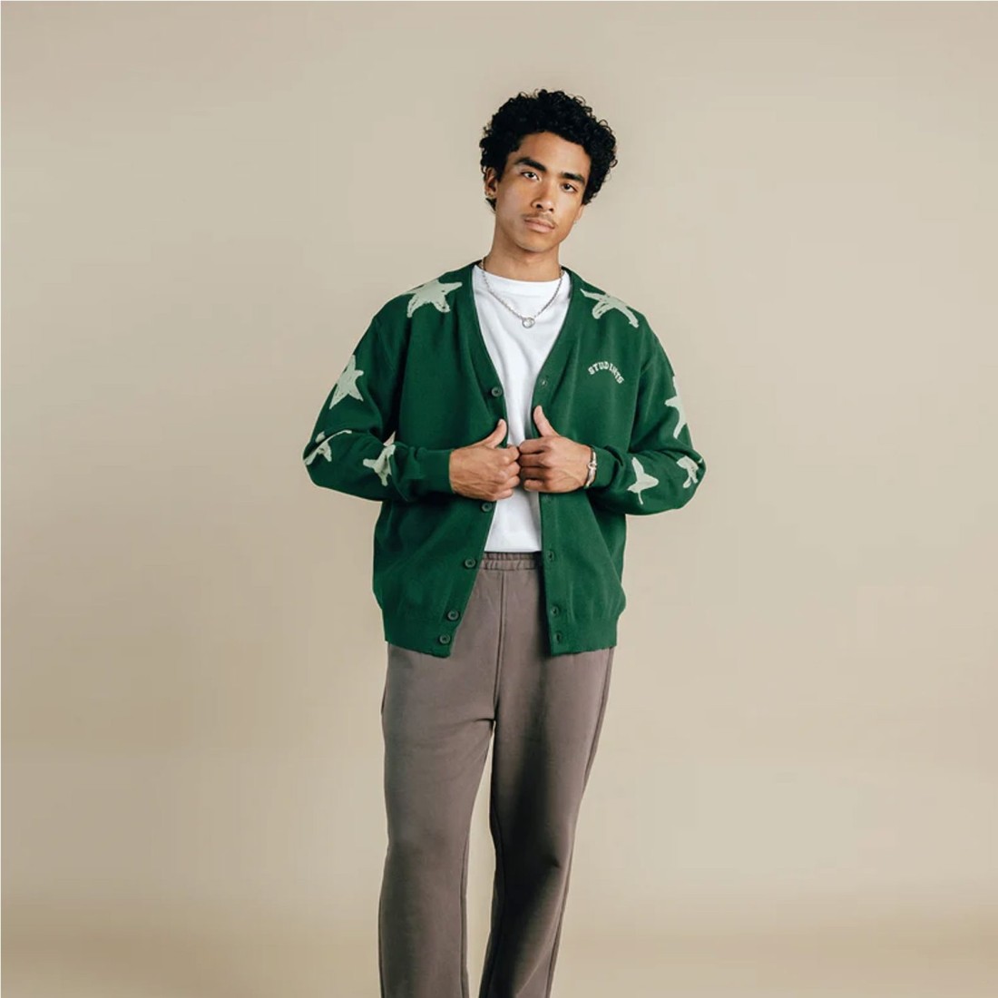 STUDENTS DEXTER KNIT CARDIGAN VERDE