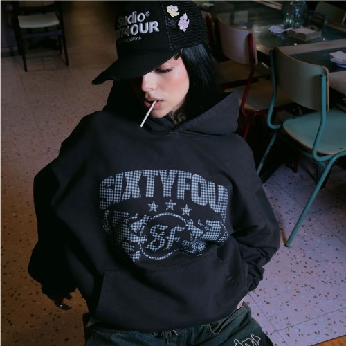 6IXT4OUR PLAID SHIELD HOODIE NEGRO